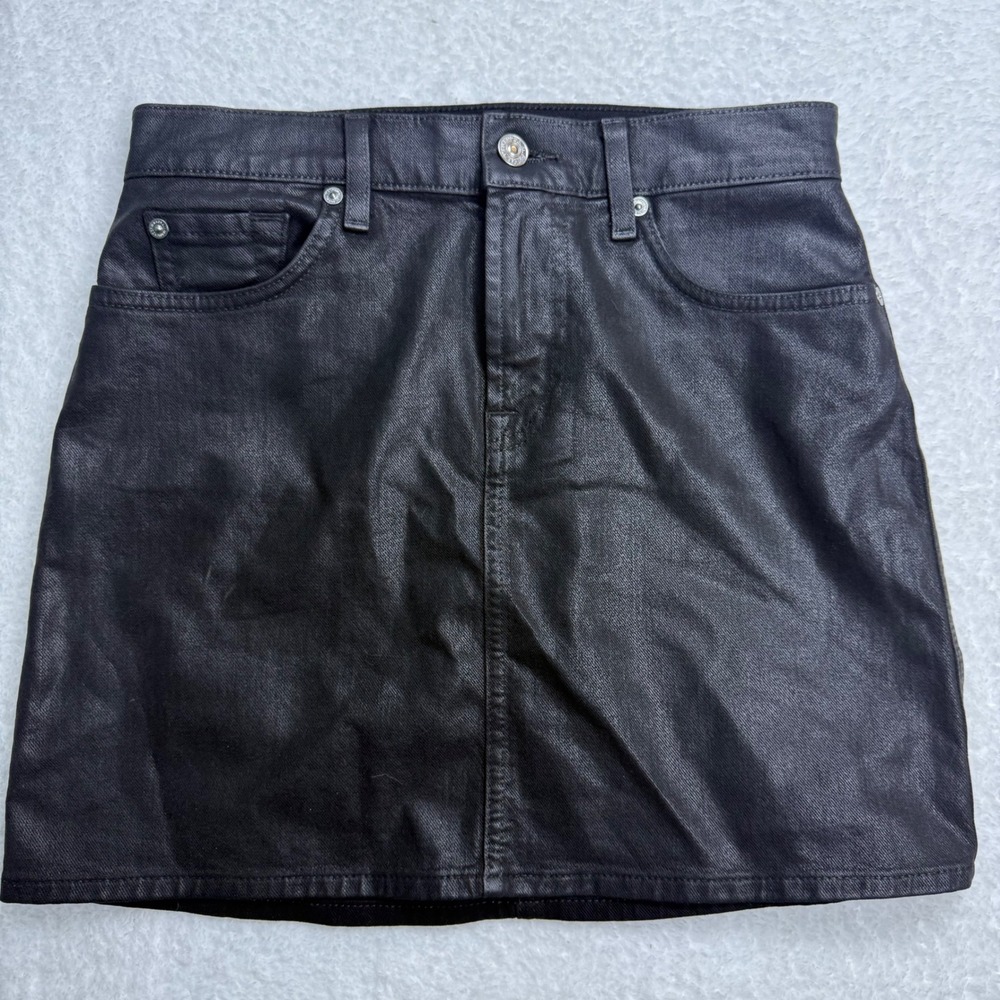 7 For All Mankind Black Coated Denim Mini Skirt Size 26